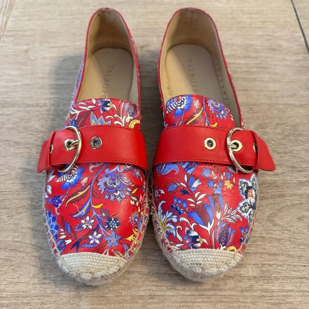 Talbots Izzy Buckle Napa Leather Floral Espadrilles – Size 7M